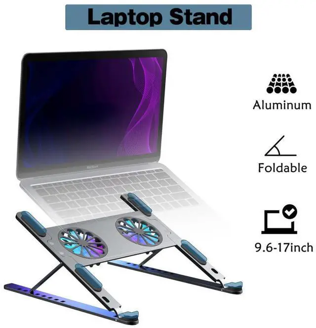 Alt view image 4 of 7 - Ultrabook Tablet Stand with Dual High-speed Cooling Fan, Laptop Tablet Mount for MacBook Pro and All 11-17.3 Inches Tablet or Laptop Notebook, Laptop Tablet Stands Adjustable, Ergonomic Computer Stand