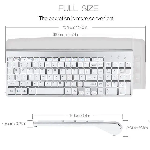 Alt view image 2 of 7 - E168 Wireless Keyboard Mouse Combo, 2.4GHz Slim Full-Sized Silent Wireless Mouse and Keyboard Set with USB Nano Receiver for PC Laptop-(White)