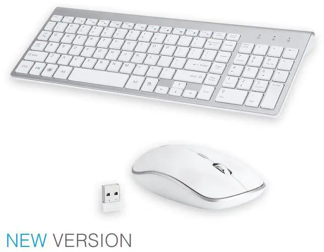 Main image of E168 Wireless Keyboard Mouse Combo, 2.4GHz Slim Full-Sized Silent Wireless Mouse and Keyboard Set with USB Nano Receiver for PC Laptop-(White)