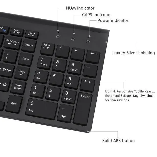 Alt view image 3 of 7 - WRIARICH Wireless Keyboard and Mouse,2.4G USB Ergonomic Full-Size Wireless Keyboard Mouse Combo for PC Laptop - Black