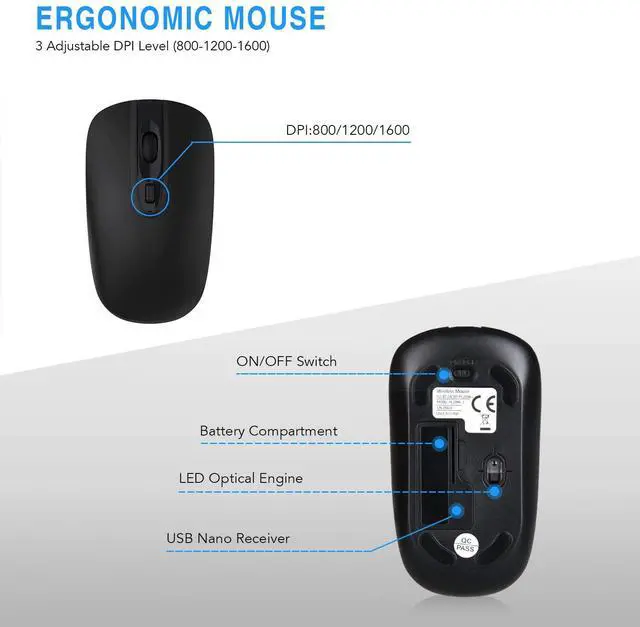 Alt view image 5 of 7 - WRIARICH Wireless Keyboard and Mouse,2.4G USB Ergonomic Full-Size Wireless Keyboard Mouse Combo for PC Laptop - Black
