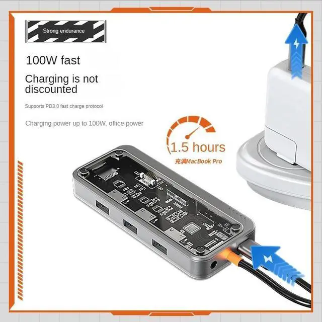 Alt view image 4 of 7 - Transparent Docking Station Dual Monitor,10 in 1 USB C Docking Station USB C to HDMI Adapter with 4K HDMI, 100W PD, 3 USB3.0, Dual Monitor Adapter for MacBook Laptops Notebook