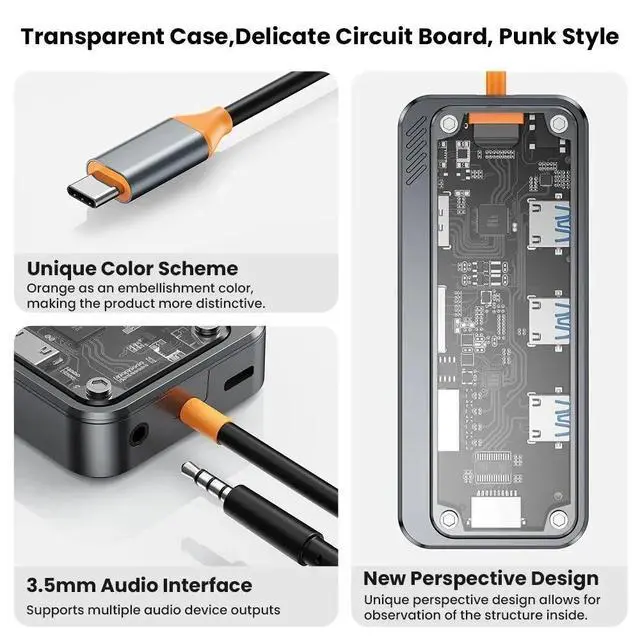 Alt view image 7 of 7 - Transparent Docking Station Dual Monitor,10 in 1 USB C Docking Station USB C to HDMI Adapter with 4K HDMI, 100W PD, 3 USB3.0, Dual Monitor Adapter for MacBook Laptops Notebook
