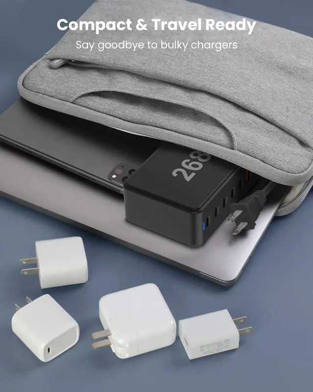 Alt view image 7 of 7 - WRIARICH GaN 268W Fast Charger 8 Port USB A/C Charger QC4.0 PD3.0 Quick Charge for iPad Xiaomi Samsung iPhone Cell Phone Charger QC3.0 Desk Charger Adapter - Black