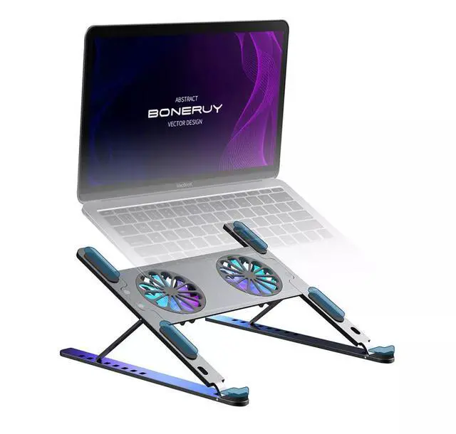 Main image of WRIARICH Laptop Tablet Stand with Dual High-speed Fan, Foldable Computer Riser, Ergonomic Laptop Tablets Elevator for Desk, Metal Holder Compatible with 11-17.3 inch Tablet Notebook