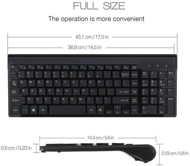 Alt view image 2 of 7 - Wireless Keyboard Mouse Combo, 2.4GHz Ultra Slim Compact Full Size Wireless Keyboard Mouse for Computer, Laptop, PC, Desktop, Notebook, Windows 7, 8, 10-(Black)