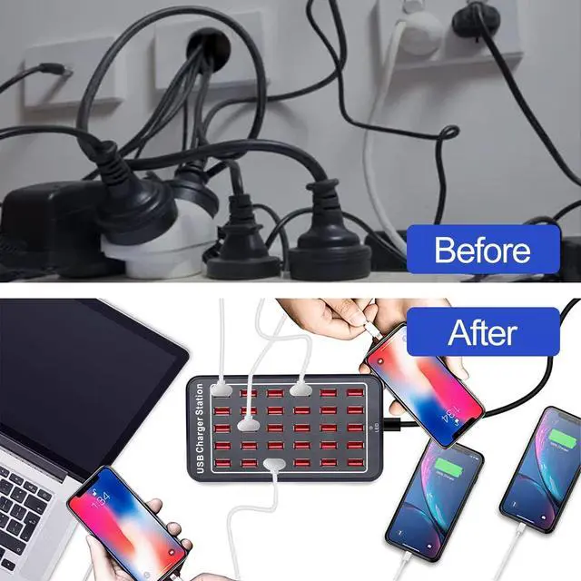 Alt view image 5 of 7 - 150w 20(30A) Port, USB Fast Charging Station,Travel Desktop USB Rapid Charger,Multi Ports Charging Station Organizer Compatible with Smartphones,Tables,and More Devices - Black