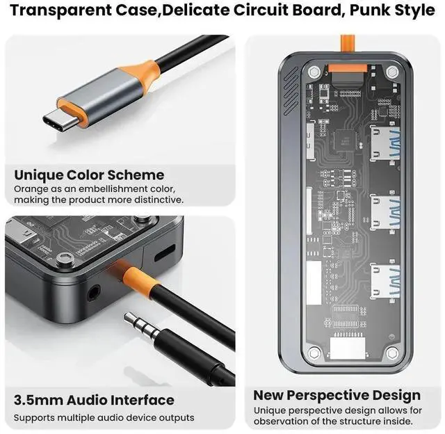 Alt view image 7 of 7 - Transparent 10 in 1 USB C Docking Station Dual Monitor Adapter with HDMI 4K+VGA+3*USB3.0+100W PD Charger+1000M Ethernet+SD/TF+Audio for MacBook Laptops Notebook