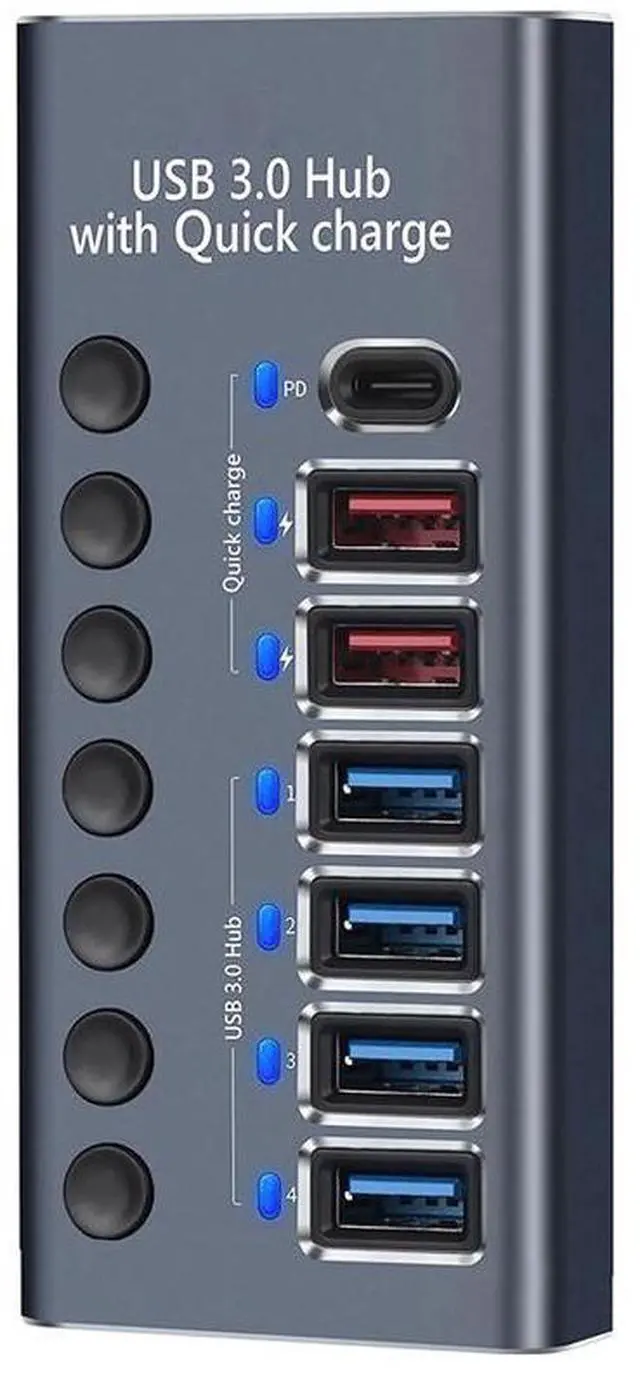 Main image of 7 Ports 36W USB 3.0 Data Port, Aluminum Housing, Individual On/Off Switches, 12V/3A Power Adapter, 5Gbps High Speed, Charging Ports for Laptop, PC, Computer, Mobile HDD