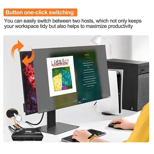 Alt view image 5 of 7 - WRIARICH 4k 120Hz USB HDMI KVM Switch , 2 in 1 Out, 2 Port KVM Switch for 2 Computers 1 Monitor, 2 PCs Share 1 Monitor, 3*USB3.0 Devices and 1*RJ45 port, Keyboard, Mouse, Printer for Mac, Windows
