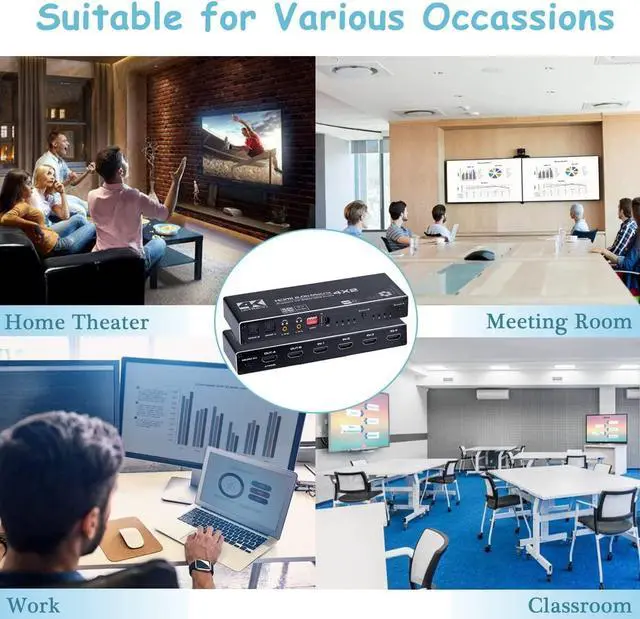 Alt view image 6 of 7 - WRIARICH 4in 2out HDMI Matrix Switch, 4x2 Matrix HDMI Video Switcher Splitter +2xSPDIF& 2x3.5mm L/R Audio Output,Support Ultra HD 4K 60Hz,3D 1080P, EDID with IR Remote Control (OZJ1)