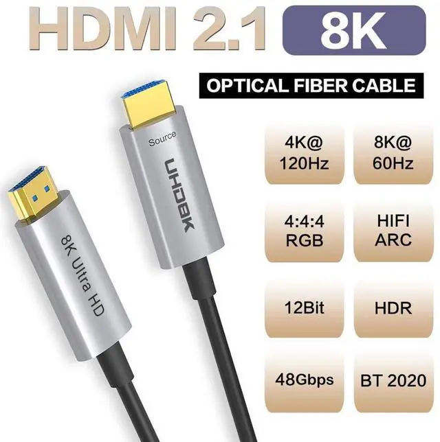 Main image of 8K Fiber Optic Gaming HDMI 2.1 Cable, 48Gbps High Speed 3D 8K60 4K120 144Hz HDMI Cord eARC HDR10 HDCP 2.2&2.3 Compatible with Roku TV/PS5/HDTV/Blu-ray - 16FT/5M, Silver