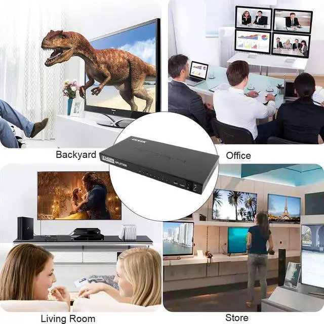 Alt view image 7 of 7 - HDMI Splitter 8 Port UHD 4Kx2K@30Hz Full HD 3D HDCP 1.4 1-Input 8-Output 4k HDR HDMI Switcher Compatible with Xbox One PS4 Pro Roku Fire TV Box Computer, Power Supply Adapter Include