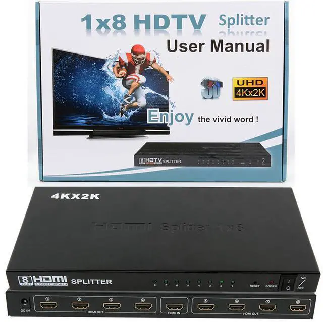 Alt view image 2 of 7 - WRIARICH 1x8 8 Ports HDMI Powered Splitter Ver 1.3 Certified for Full HD 4Kx2K and 3D Support One Input to Eight Outputs Deep Color Audio Real HDMI, Power Supply Adapter Include