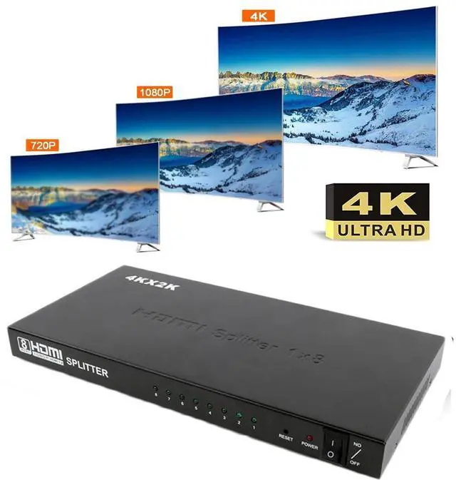 Alt view image 3 of 7 - WRIARICH 1x8 8 Ports HDMI Powered Splitter Ver 1.3 Certified for Full HD 4Kx2K and 3D Support One Input to Eight Outputs Deep Color Audio Real HDMI, Power Supply Adapter Include