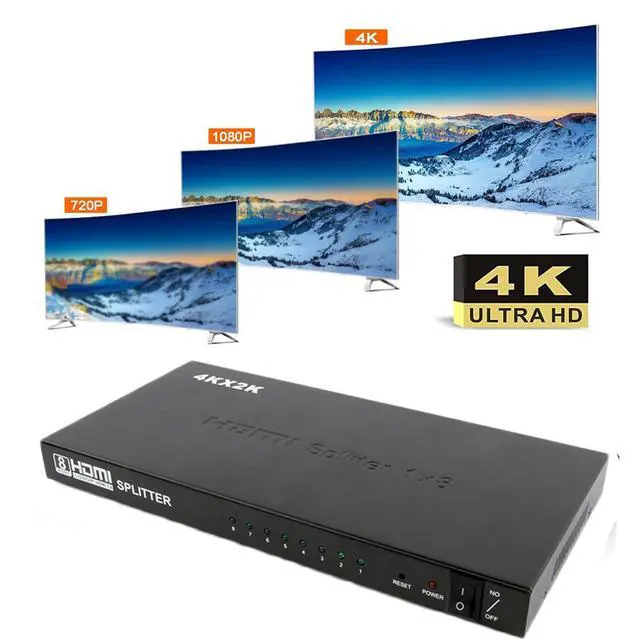 Alt view image 3 of 7 - 1x8 8 Ports 4K HDMI Powered Splitter V1.4 for Full HD 1080P & 3D Support (One Input to Eight Outputs), Power Supply Adapter Include