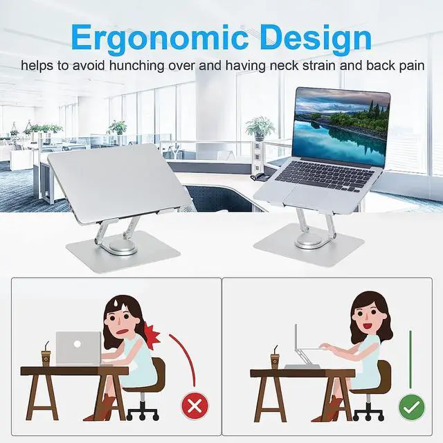 Alt view image 3 of 7 - Laptop Stand, Tablet Stand 360 Degree Rotation Folding Hollow Cooling Aluminum Alloy Desktop Tablet Laptop Holder Stand Holder Silver