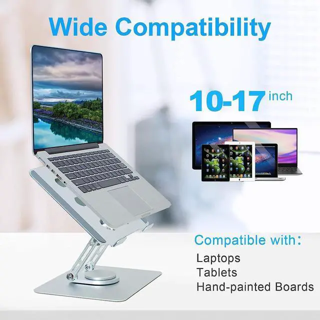 Alt view image 5 of 7 - Laptop Stand, Tablet Stand 360 Degree Rotation Folding Hollow Cooling Aluminum Alloy Desktop Tablet Laptop Holder Stand Holder Silver