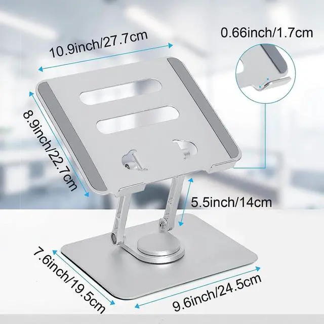 Alt view image 6 of 7 - Laptop Stand, Tablet Stand 360 Degree Rotation Folding Hollow Cooling Aluminum Alloy Desktop Tablet Laptop Holder Stand Holder Silver