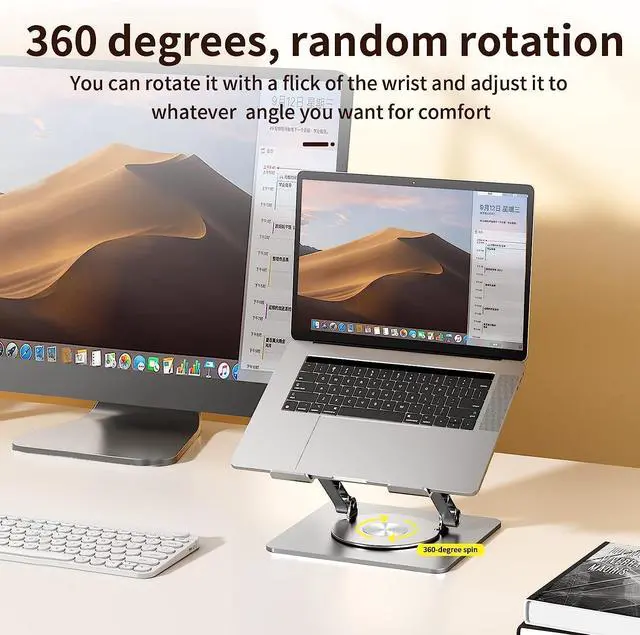 Alt view image 3 of 7 - Adjustable Laptop Stand with 360° Rotating Base, Portable Laptop Riser, Ergonomic Computer Stand for Laptop Compatible with MacBook Air/Pro and All 10-17.3 Laptops for Office Home - Gray
