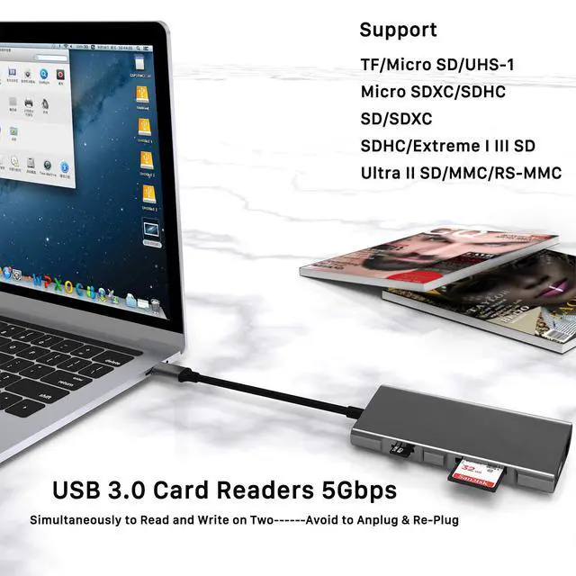 Alt view image 7 of 7 - WRIARICH USB C Hub, 8-in-1 USB C Adapter with 4K HDMI, 1Gbps RJ45 Ethernet Port, 60W Power Delivery, SD/TF Card Reader, 3 USB 3.0 Ports, Compatible with MacBook/Pro/Air, Type C Windows Laptops