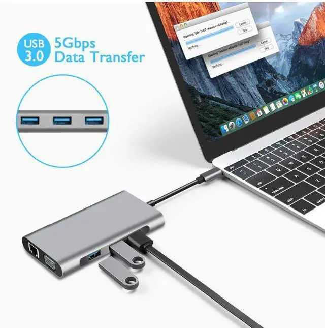 Alt view image 6 of 7 - WRIARICH USB Type C Hub, USB C Hub,USB Type C Docking Station 10 in 1, USB C to HDMI, USB C to VGA, USB C to 3USB 3.0, RJ45 Gigabit Ethernet PD SD/TF Card Reader 3.5mm for MacBook Air, MacBook Pro