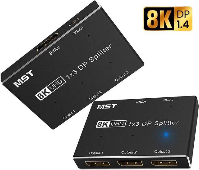 Main image of Displayport Splitter, 8K Displayport Adapter Displayport MST Hub 1 in 3 Out Support 8K@30Hz 4K@144Hz
