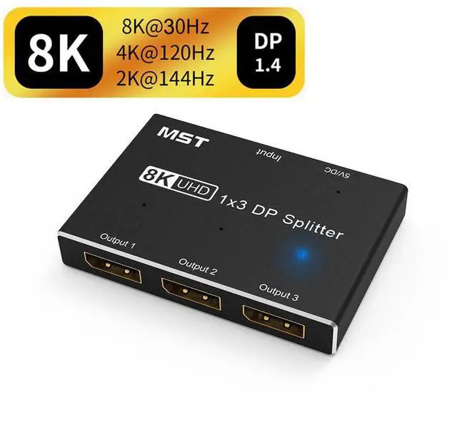 Main image of WRIARICH 3 Port DisplayPort 8K DP 1.4 Switch Direction 1 IN 3 OUT 8K@30Hz 4K@120Hz Splitter Converter for Multiple Source and displays.