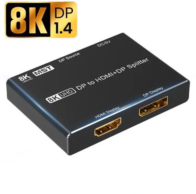 Main image of WRIARICH DisplayPort 1.4 8K DP to DP&HDMI-Compatible Video Splitter 8K@30Hz 4K@120Hz Support MST SST HDR 4:4:4 Displayport HDMI Splitter