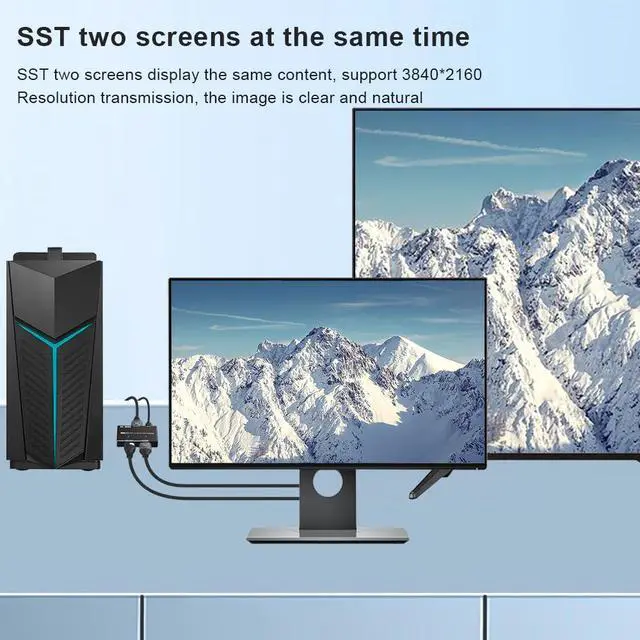 Alt view image 4 of 7 - WRIARICH DisplayPort 1.4 8K DP to DP&HDMI-Compatible Video Splitter 8K@30Hz 4K@120Hz Support MST SST HDR 4:4:4 Displayport HDMI Splitter