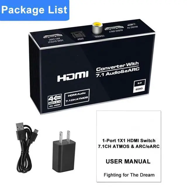 Alt view image 7 of 7 - WRIARICH HDMI to HDMI + Optical Toslink SPDIF + 3.5mm Audio Jack + Coaxial + 7.1Ch HDMI Audio, 4K 60Hz HDMI Audio Extractor Splitter