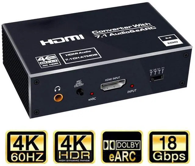 Main image of WRIARICH 4K HDMI Audio Extractor Splitter, HDMI to HDMI + Optical Toslink SPDIF + 3.5mm Audio Jack + Coaxial + 7.1Ch HDMI Audio Support ARC and eARC Function