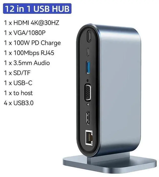 Main image of Vertical Docking Station Dual Monitor, 12 in 1 USB C Docking Station USB C to HDMI Adapter with 4K HDMI, 100W PD, 4 USB3.0, Ethernet, SD/TF Adapter for MacBook Laptops Notebook
