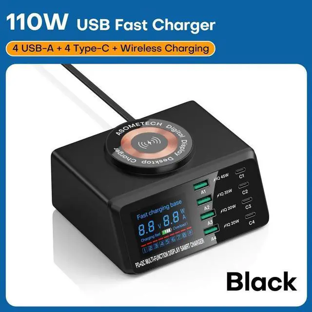 Main image of WRIARICH Charging Station for Multiple Devices, 110w 8-Ports Include 4 USB+4 QC3.0 Ports Fast Charging Station for Apple, Fit for Other Mobile Phones Brands