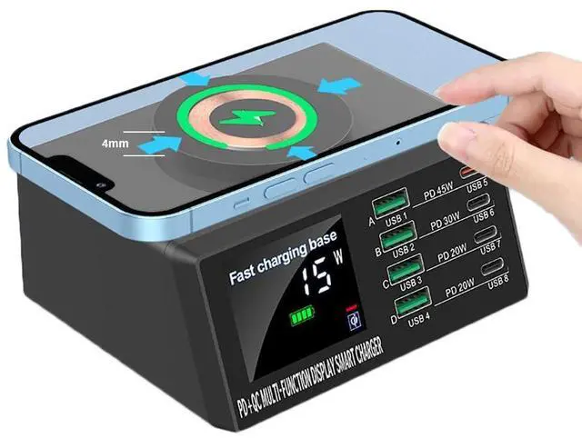 Main image of USB C Charging Station with 15W Wireless Fast Charging, 110W USB C Charger Charging Hub 8 PowerPort for Multiple Devices with PD3.0 and QC3.0 Fast Charging Power Stock Station for Phone