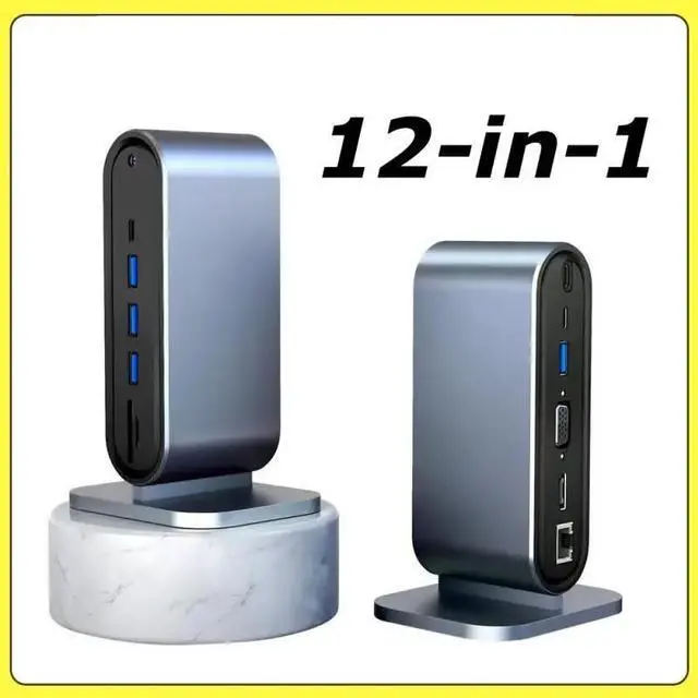 Main image of Vertical 12 in 1 USB C Docking Station Dual Monitor Adapter with 4K HDMI+VGA+4*USB3.0+100W PD Charger+Ethernet+SD/TF+Audio+USB-C Data for MacBook Laptops Notebook