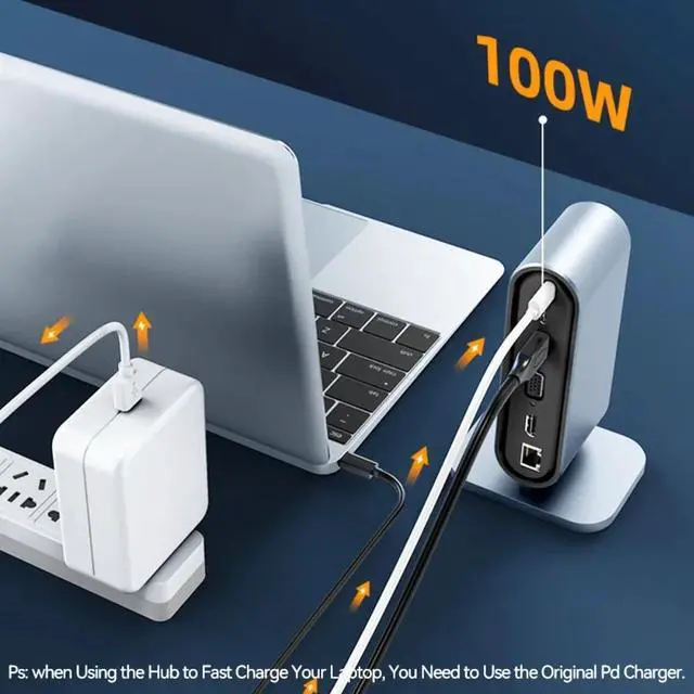 Alt view image 6 of 7 - Vertical 12 in 1 USB C Docking Station Dual Monitor Adapter with 4K HDMI+VGA+4*USB3.0+100W PD Charger+Ethernet+SD/TF+Audio+USB-C Data for MacBook Laptops Notebook