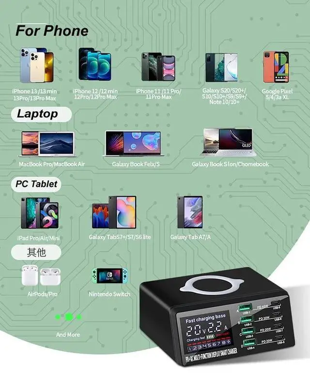 Alt view image 7 of 7 - WRIARICH 110W USB Charging Station, 8-Port Charging Hub for Multiple Devices, 45W PD3.0 Fast Charging Laptop Power Adapter for Mobile Phones, Tablets Smartphones, Home Office Use