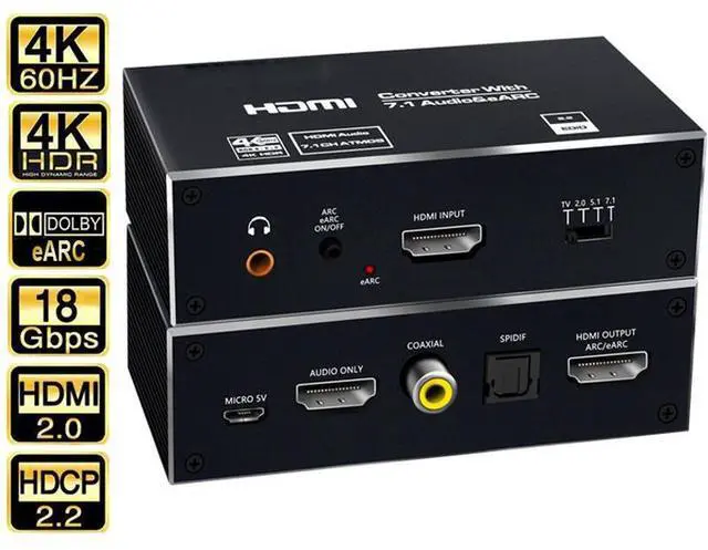 Main image of WRIARICH 4K 60Hz Panoramic Sound HDMI Audio Extractor, HDMI to HDMI + Optical Toslink SPDIF + 3.5mm Audio Jack + Coaxial + 7.1Ch HDMI Audio for PS5 Soundbar Blu-Ray Player