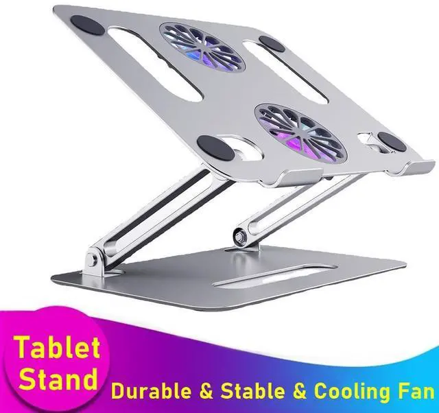 Main image of Notebook Stand Mount, Aluminum Foldable Portable Computer Riser, Foldable Laptop Cooling Pad with Dual High-speed Fan Compatible with All 11-17.3 Inches MacBook Pro Tablet or Laptop Notebook