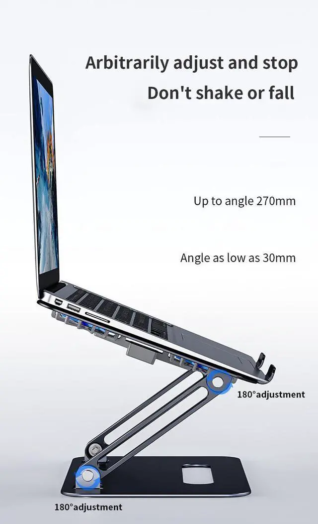 Alt view image 3 of 7 - Laptop Tablet Stand with Dual High-speed Fan, Aluminum Ergonomic Foldable Laptop Tablet Mount Computer Stand for Desk, Laptop Tablet Riser Notebook Stand Compatible with 11-17.3 inch Tablet Notebook