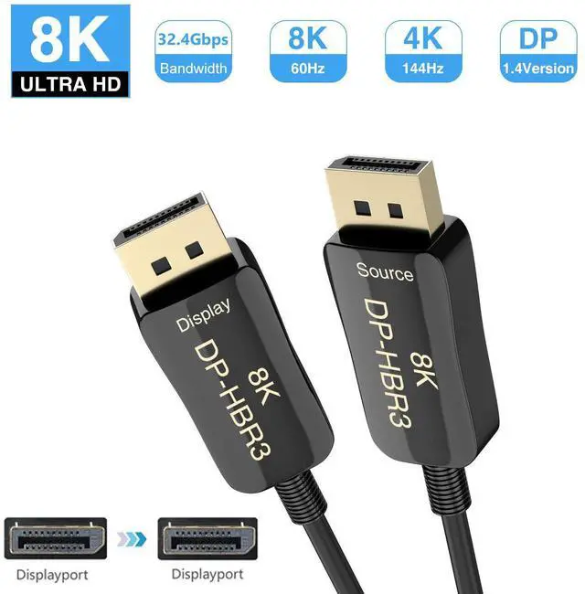 Main image of WRIARICH 8K Fiber Optic Displayport 1.4 Cable 16Feet, HBR3 DP In Wall Fiber Cable Supports 8K@60Hz, 4K@144Hz High Speed 32.4Gbps Support 3D Visual Effects, VR Headset,HDCP2.2, HDR