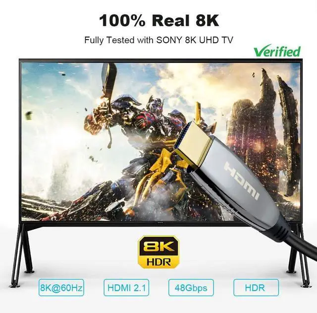 Alt view image 3 of 6 - HDMI Fiber Optic Cable 100ft, 8K High Speed 48Gbps HDMI 2.1 Cable, Supports 8K, 4K, 10K, HD, 100% Real 8K@60Hz, Dynamic HDR, HDCP 2.2, 3D, 4:4:4, Professional Grade HDMI Over Fiber Cable (98ft/30m)