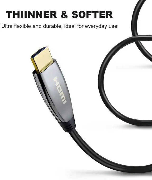 Alt view image 4 of 6 - HDMI Fiber Optic Cable 100ft, 8K High Speed 48Gbps HDMI 2.1 Cable, Supports 8K, 4K, 10K, HD, 100% Real 8K@60Hz, Dynamic HDR, HDCP 2.2, 3D, 4:4:4, Professional Grade HDMI Over Fiber Cable (98ft/30m)