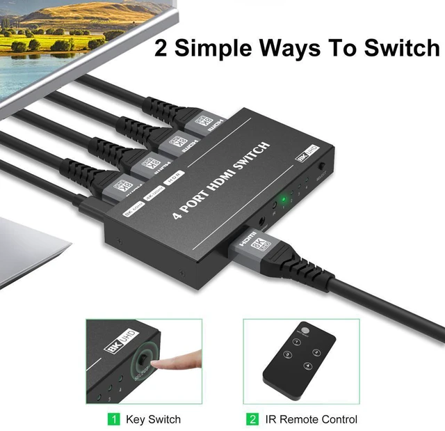 Alt view image 3 of 7 - HDMI 2.1 Directional Switch with Remote Control, Ultra HD 8K High Speed 48Gbps Only 4in 1out 8K@60Hz 4K@120Hz Converter Compatible with Xbox PS5 Projectors Monitors (8k hdmi 2.1 Switch)
