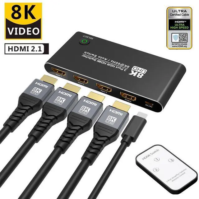 Main image of WRIARICH HDMI 2.1 Ultra HD 8K High Speed 48Gbps Switcher Only 3in 1out 8K@60Hz 4K@120Hz Converter with Remote Control Compatible with Xbox PS5 Projectors Monitors