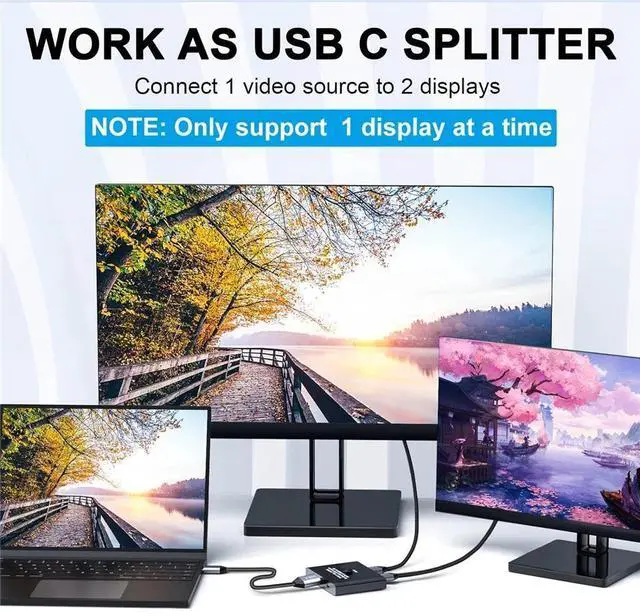 Alt view image 3 of 7 - USB C Switch, 8K 60Hz 2 in 1 Output USB3.1 Type C Data Transfer Splitter, 10Gbps Data Transfer PD 100W Power Delivery Share Monitor Switch Selector with Power Indicator for PCs
