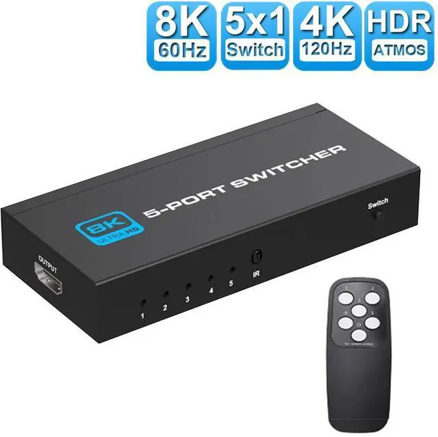 Main image of HDMI Switcher, 5x1 HDMI Selector 5 In 1 Out with IR Wireless Remote Control for Fire Stick, Xbox, PS3/4 and DVD Players ect Support 48Gbps 8K@60Hz 4K@120Hz - OZ8Q5
