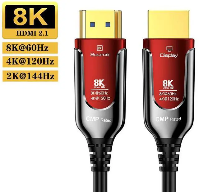 Main image of 8K Fiber Optic Gaming HDMI 2.1 Plenum-Rated Cable, 48Gbps High Speed 3D 8K60 4K120 144Hz HDMI Cord eARC HDR10 HDCP 2.2&2.3 Compatible with Roku-TV/PS5/HDTV/Blu-ray - 16FT/5M, Red
