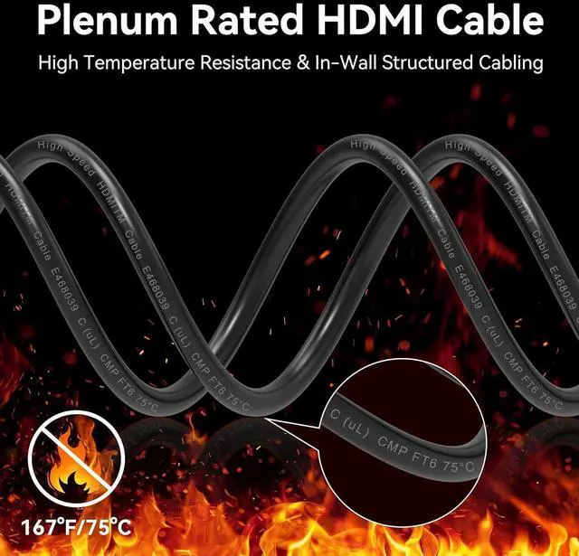 Alt view image 3 of 7 - 8K Fiber Optic Gaming HDMI 2.1 Plenum-Rated Cable, 48Gbps High Speed 3D 8K60 4K120 144Hz HDMI Cord eARC HDR10 HDCP 2.2&2.3 Compatible with Roku-TV/PS5/HDTV/Blu-ray - 16FT/5M, Red